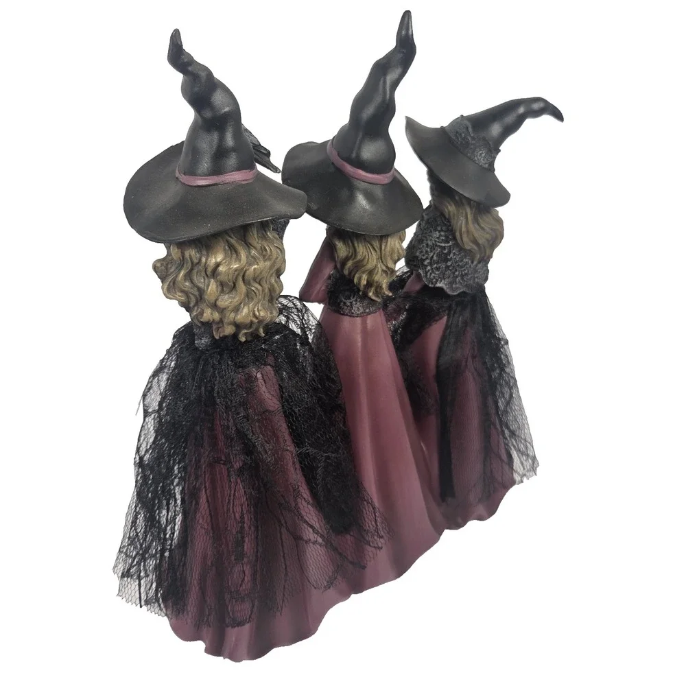 Eerie Charm Set of 3 Witch Figurines 12.5 Inch Halloween Gothic Decor Purple